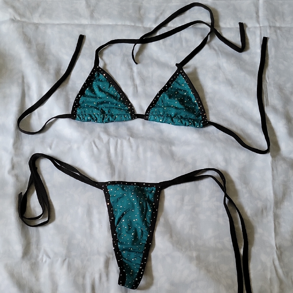 Teal and Black Women's Bikini Set